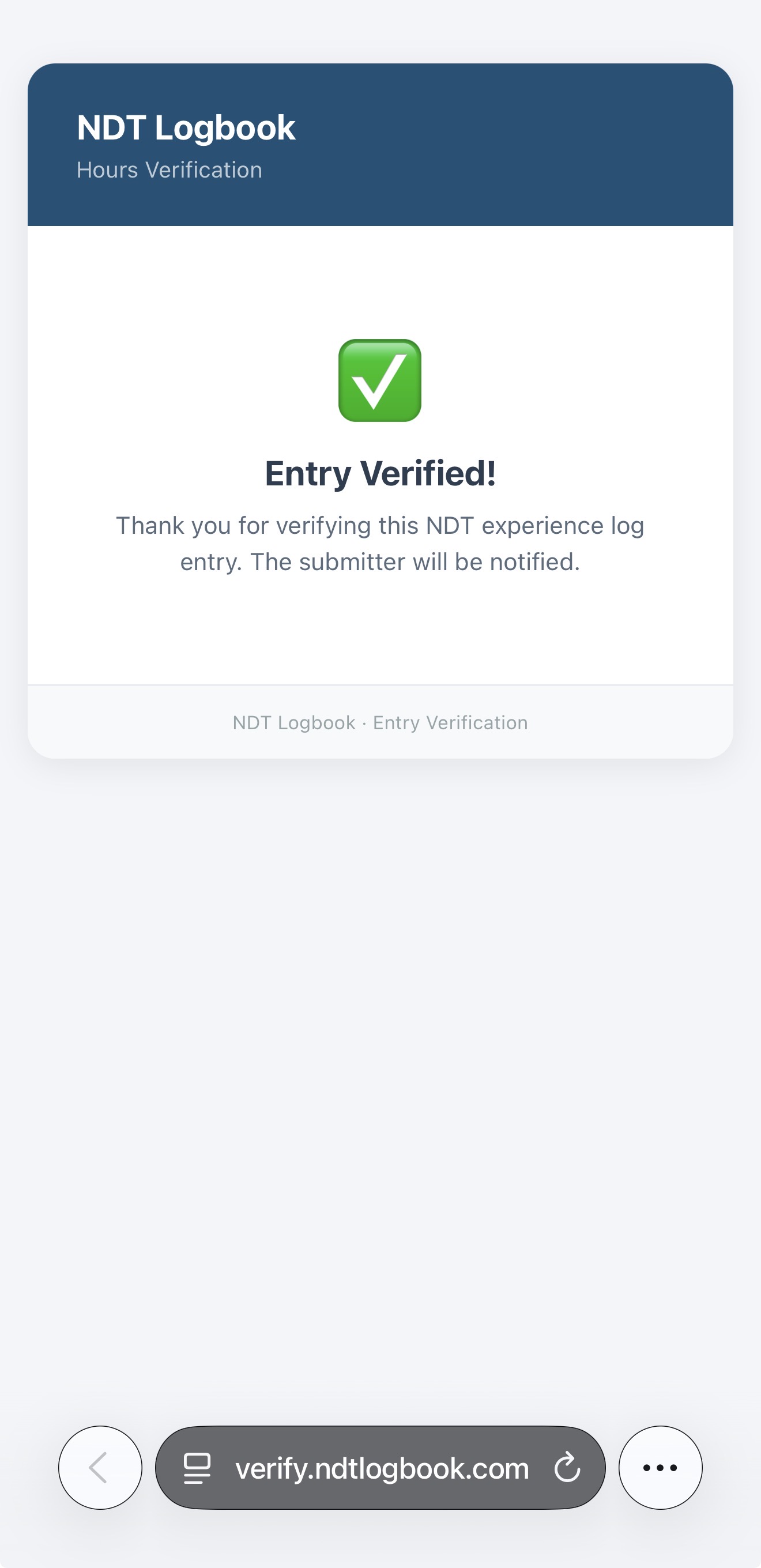 Entry verified confirmation